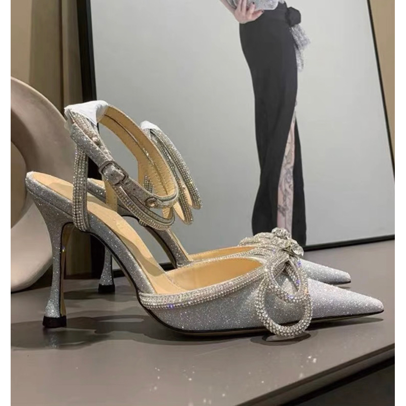 Order 🌸 Giày KOREA dây đá cổ chân nơ nhũ mũi nhọn 6cm 9cm34-40