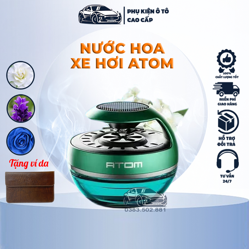 Nước Hoa Ô Tô Cao Cấp ATOM Chính Hãng có Cánh Quạt Xoay Bằng Năng Lượng Mặt Trời, tiêu chuẩn Châu Âu