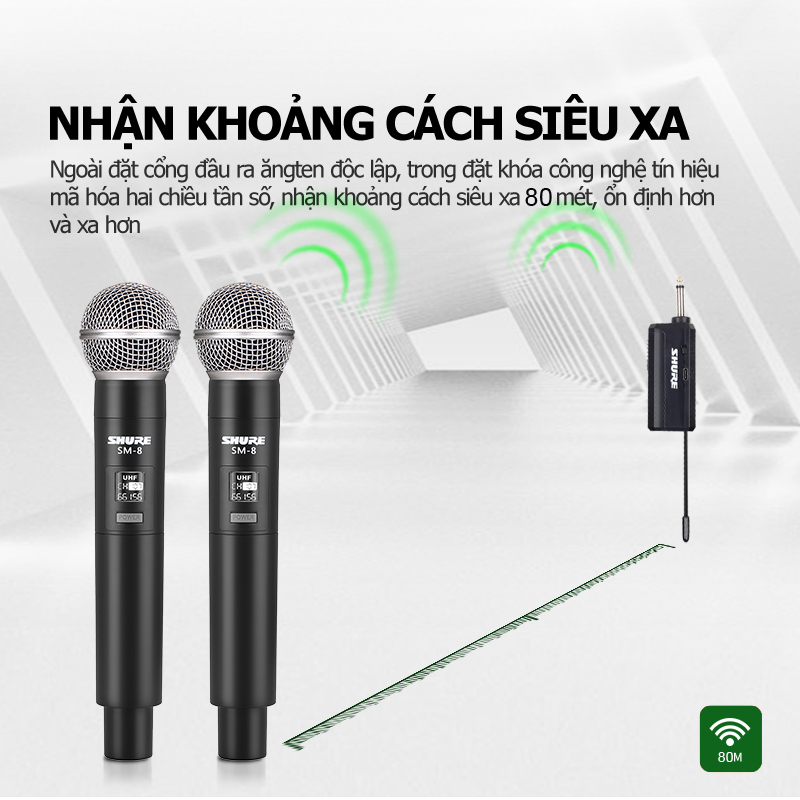 Shuer/SM-8 microphone wireless,micro không dây cao cấp,micro hát karaoke không dây chống hú