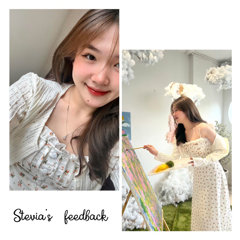 Stevia.studio - Set váy 2s kèm khoác nắng kem lửng - 3 size Xs, S, M