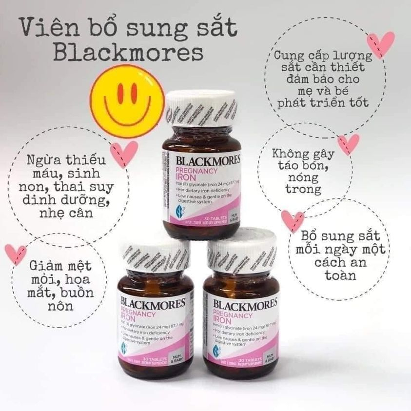 Viên Sắt bầu Blackmores Pregnancy Iron, Úc  ngừa thiếu máu không gây táo bón cho mẹ bầu và sau sinh