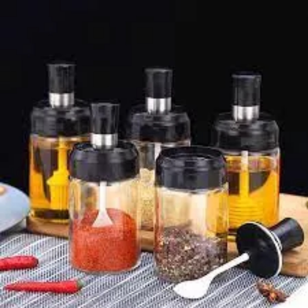 Hũ đựng gia vị thủy tinh kèm thìa tiện lợi , lọ thủy tinh đựng gia vị dụng cụ nhà bếp