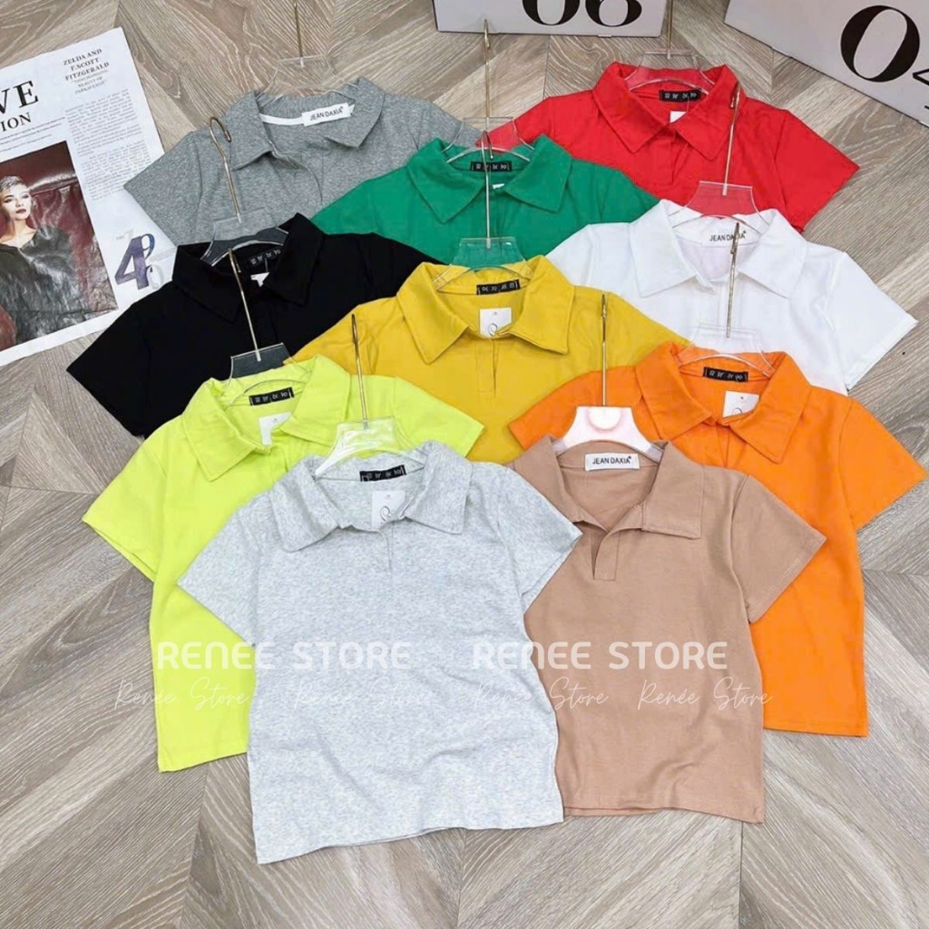 Áo thun croptop polo ngắn tay cotton loại 1 co giãn, áo phông baby tee cổ bẻ dáng ngắn - AT395