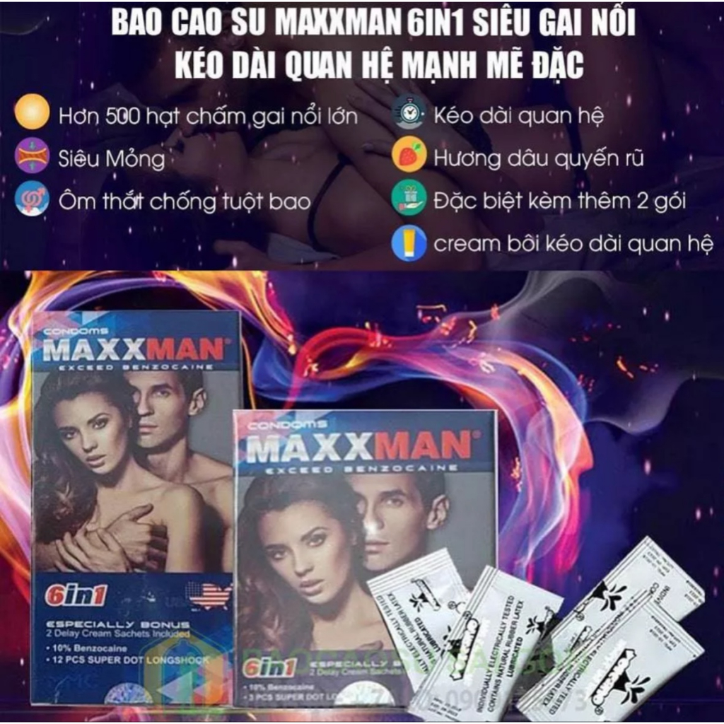 Bao cao su MAXXMEN 6 in1 Kéo dài thời gian, Gân gai, Siêu mỏng - Hộp 12 cái