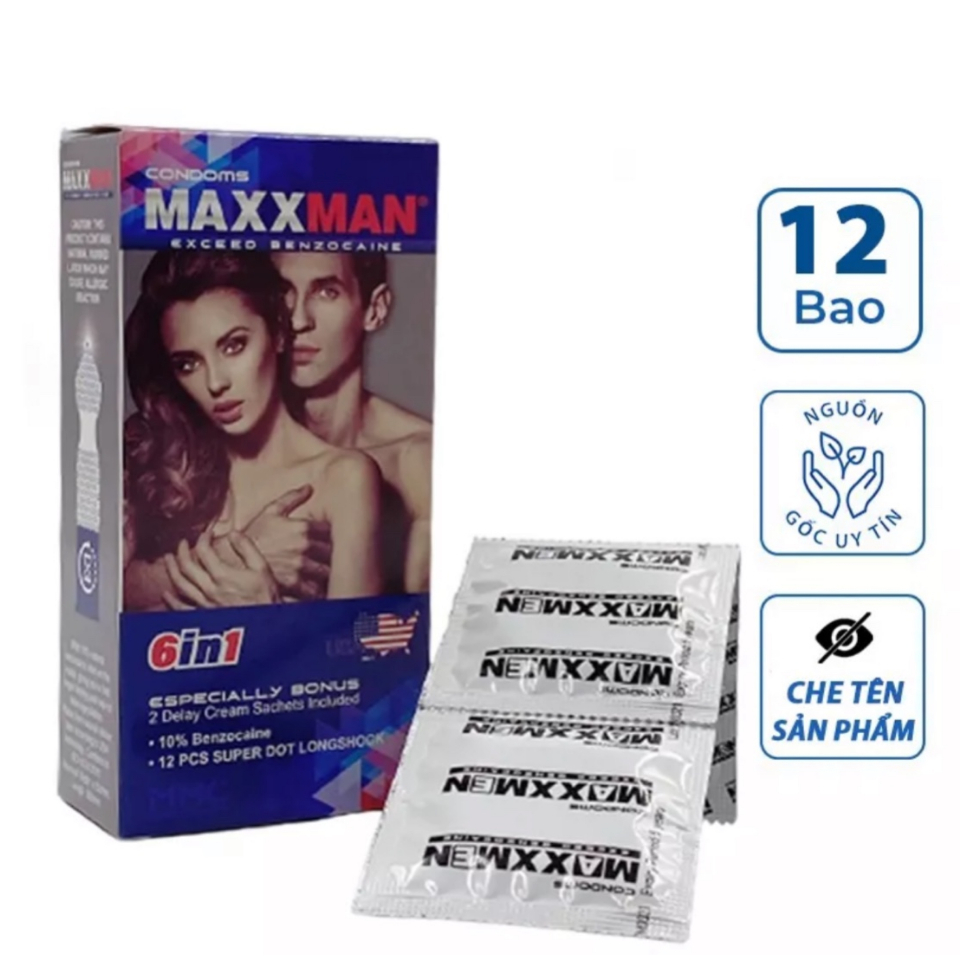 Bao cao su MAXXMEN 6 in1 Kéo dài thời gian, Gân gai, Siêu mỏng - Hộp 12 cái