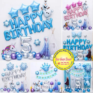 Set bóng trang trí sinh nhật chủ đề elsa, công chúa elsa-tặng kèm bơm, băng keo, kèm trụ giả bay