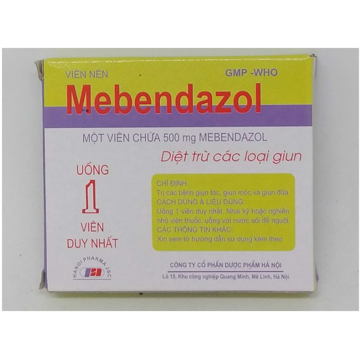 Xổ Zun Mebendazol Hà Nội 1 Viên Dùng Định Kỳ Cho 6 Tháng 1 Lần 1 Vỉ 1 Viên