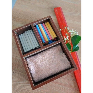 Khay phấn đựng phấn, giẻ lau bằng gỗ
