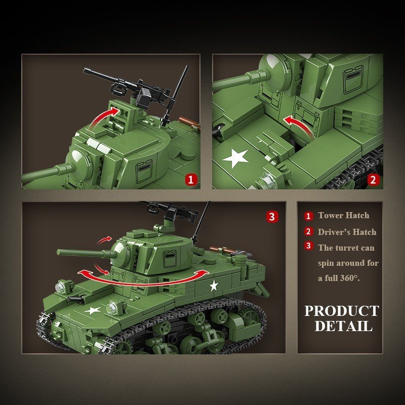 Mô hình lắp ráp xe tăng M3A1 Stuart Light Tank Quanguan 100103