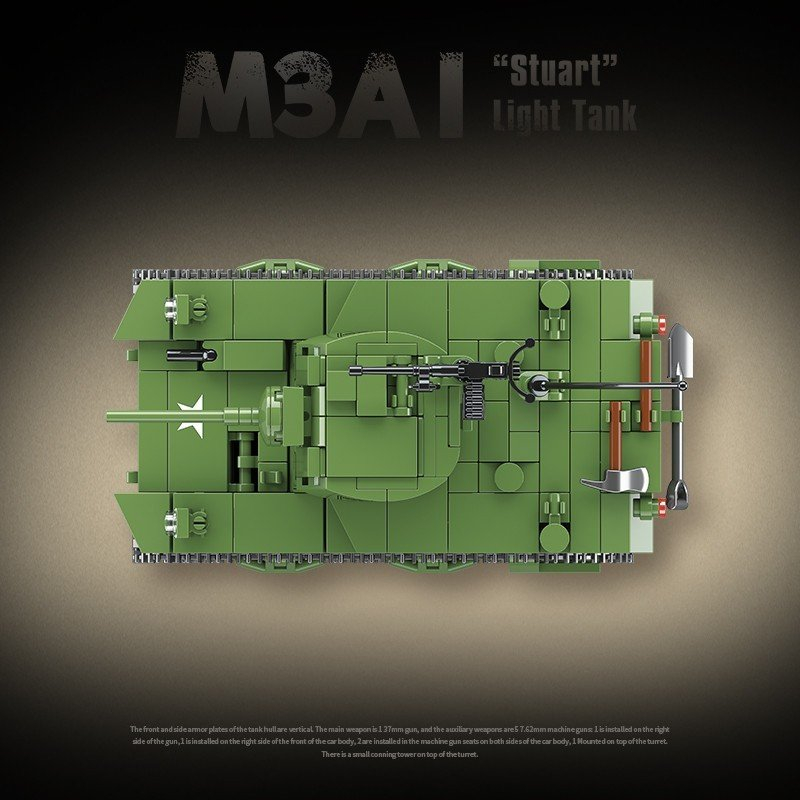 Mô hình lắp ráp xe tăng M3A1 Stuart Light Tank Quanguan 100103
