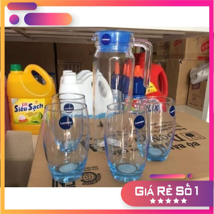 Bộ bình thuỷ tinh GỒM: 1 bình thuỷ 1 lít VÀ 5 ly thuỷ tinh