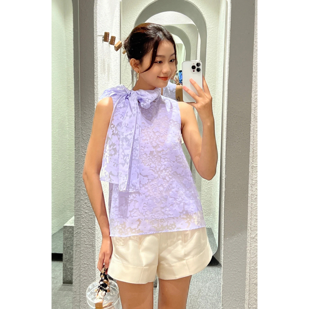 Áo sát nách cổ thắt nơ hoa - Everluxe