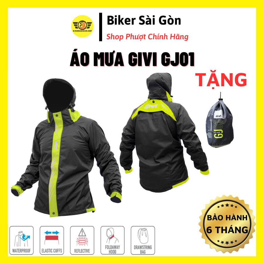 ÁO KHOÁC GIVI CHỐNG NƯỚC GJ01.AX-NY Đen Vàng - Biker Sài Gòn