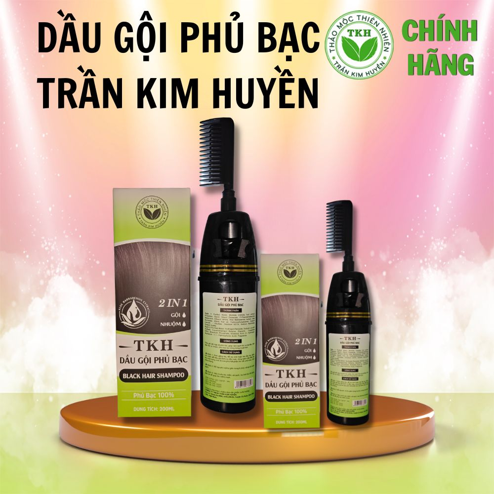 Dầu gội phủ bạc Trần Kim Huyền, giúp làm sạch da đầu, đen tóc, óng mượt tự nhiên