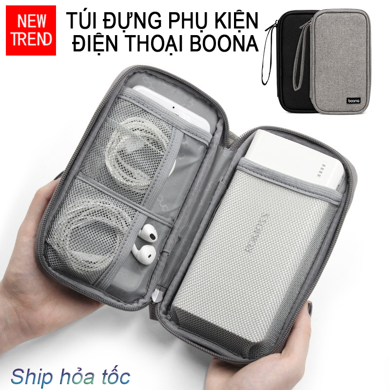 Túi đựng phụ kiện pin dự phòng, tai nghe, cáp sạc điện thoại chính hãng Baona (Boona) chống sốc tốt