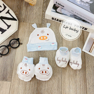 Sét Mũ Bao Tay Chân Sơ Sinh Chất Cotton Thun Lạnh Mềm Mại