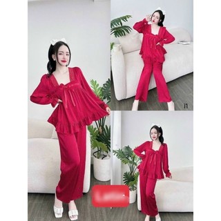 Bộ Pizama Ngủ Lụa Tay Dài Quần Dài