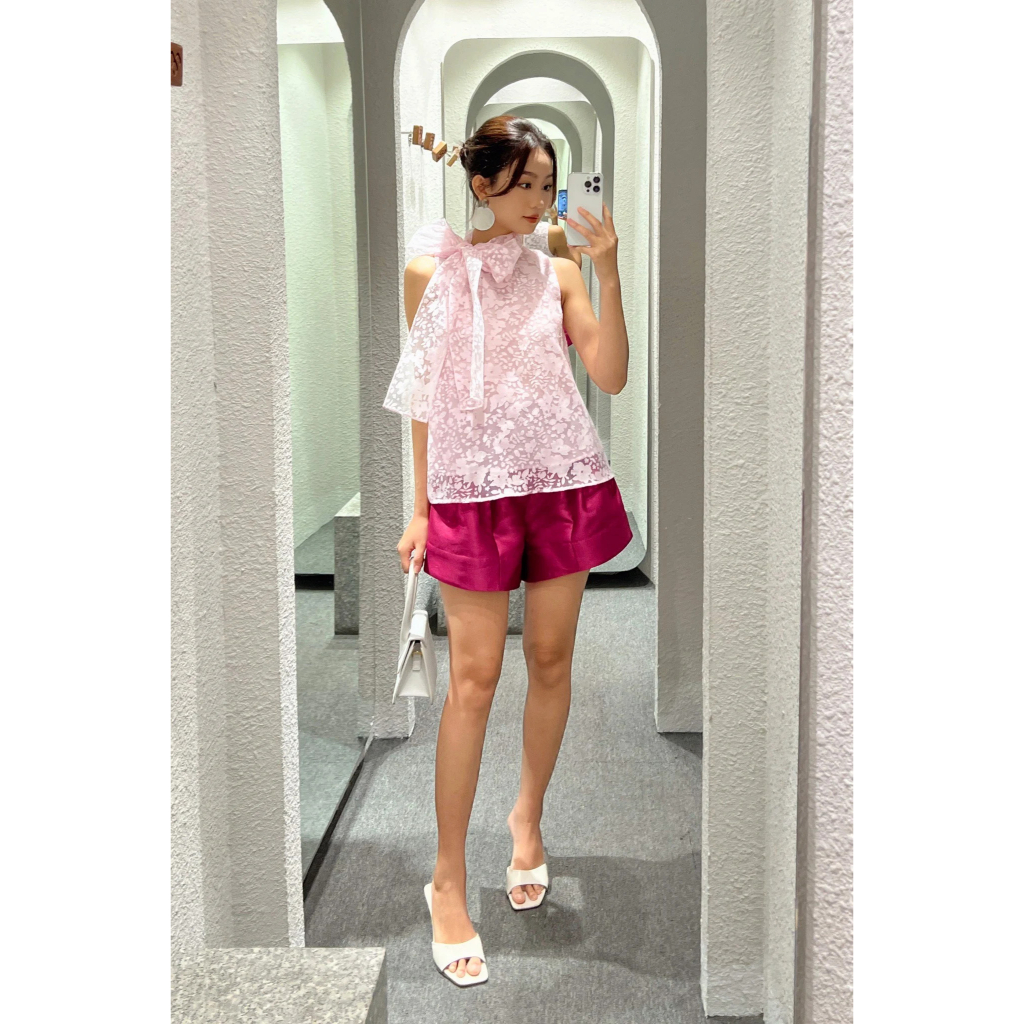 Áo sát nách cổ thắt nơ hoa - Everluxe