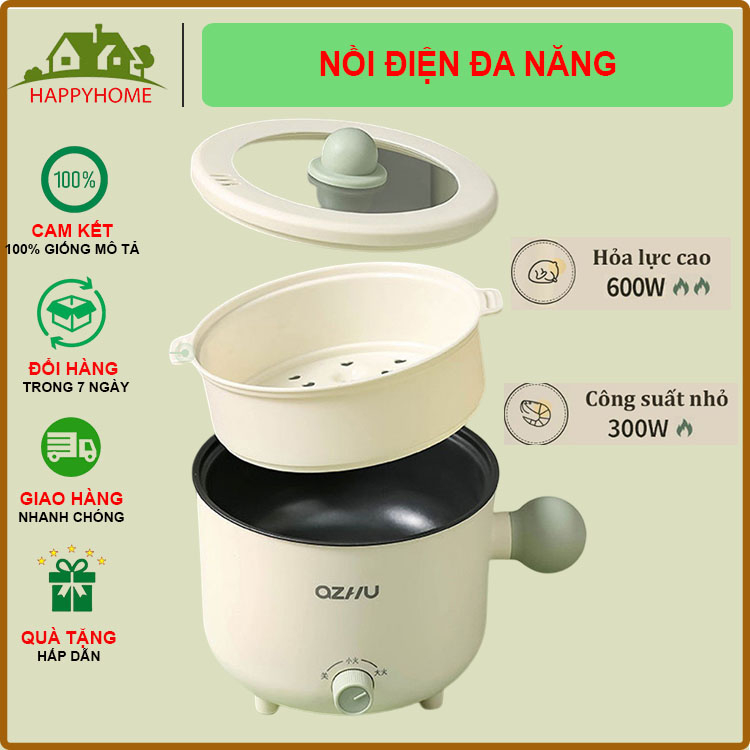 Nồi điện đa năng , nồi lẩu mini đa năng kèm khay hấp, chất liệu chống dính, dung tích 1,8L tốc độ sôi cực nhanh