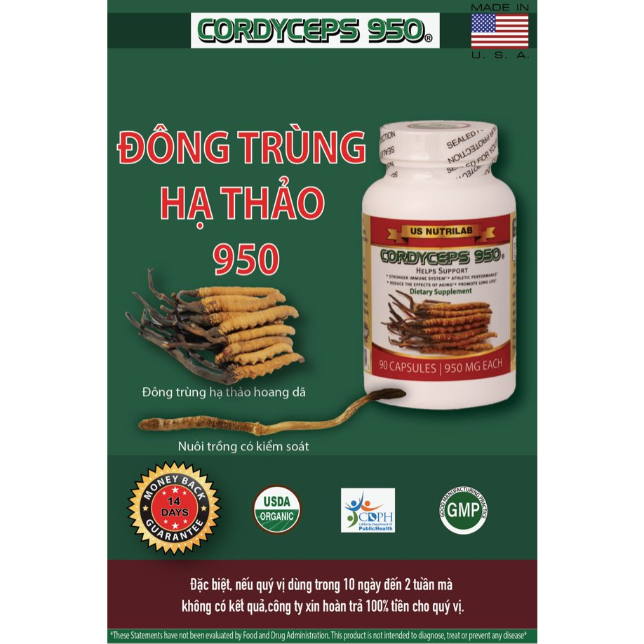 Đông trùng hạ thảo Cordyceps 950 USA 90 viên | Date 12/2025