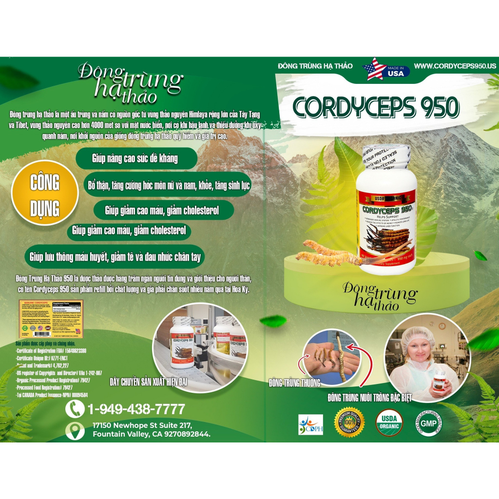 Đông trùng hạ thảo Cordyceps 950 USA 90 viên | Date 12/2025