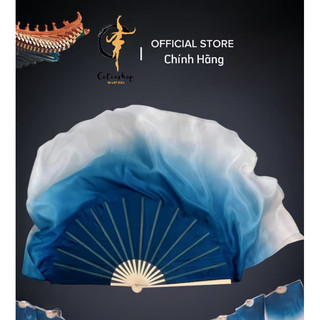 Quạt lụa dài cotrashop múa cổ trang lụa thường màu loang xanh trắng 36/45 cqu6