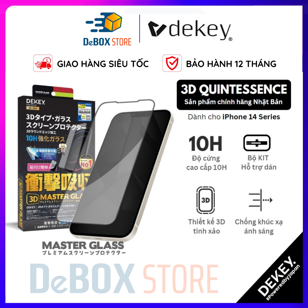 Kính Cường Lực cao cấp 10H DEKEY 3D Master Glass Quintessence Có Khung Hỗ Trợ Dán Cho IP 11/12/13/14 Series