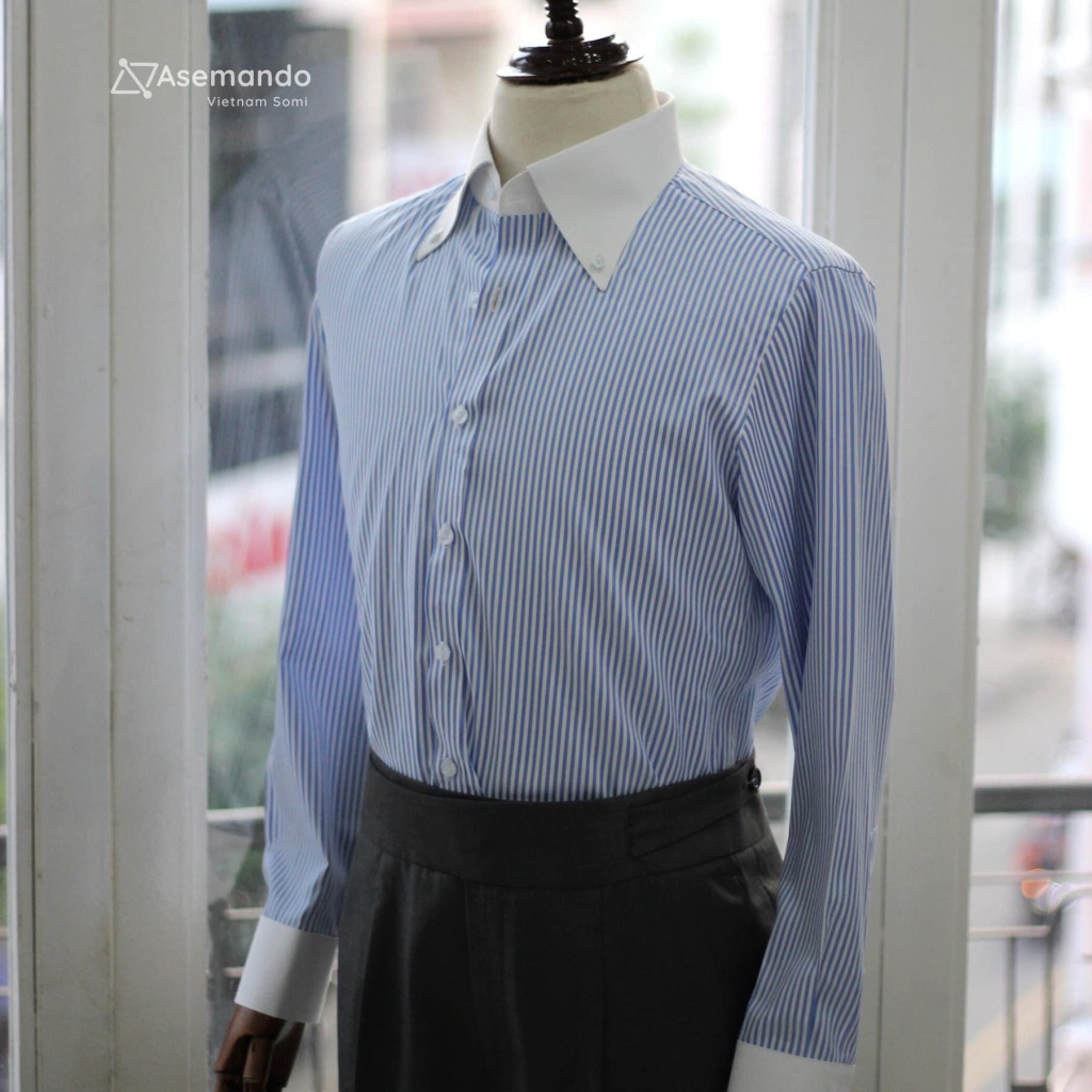 Buttondown Sơ mi Winchester Kẻ xanh cổ buttondown Asemando Sơ mi nam dài tay Sartorial