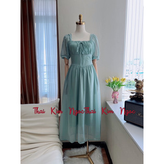 Đầm cổ vuông maxi tằm ánh kim
