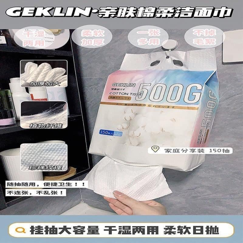 Khăn lau đa năng bịch 150 tờ chất liệu khăn siêu xịn mềm mướt êm ái an toàn tiện lợi GEKLIN