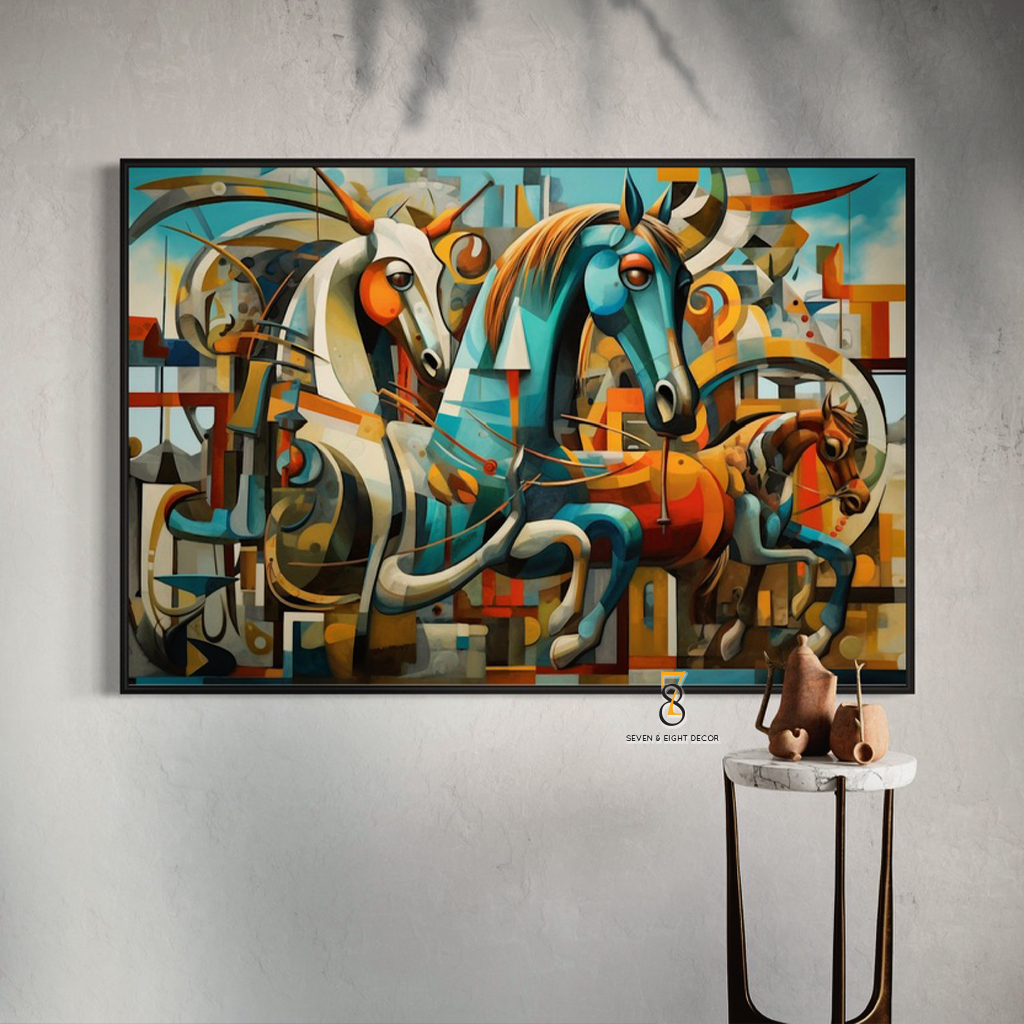 Tranh In Canvas | Tranh Ngựa Cách Điệu 1FHHOR010 | Tranh Căng Khung Cao Cấp - Tặng Kèm Đinh Đa Năng 78Decor