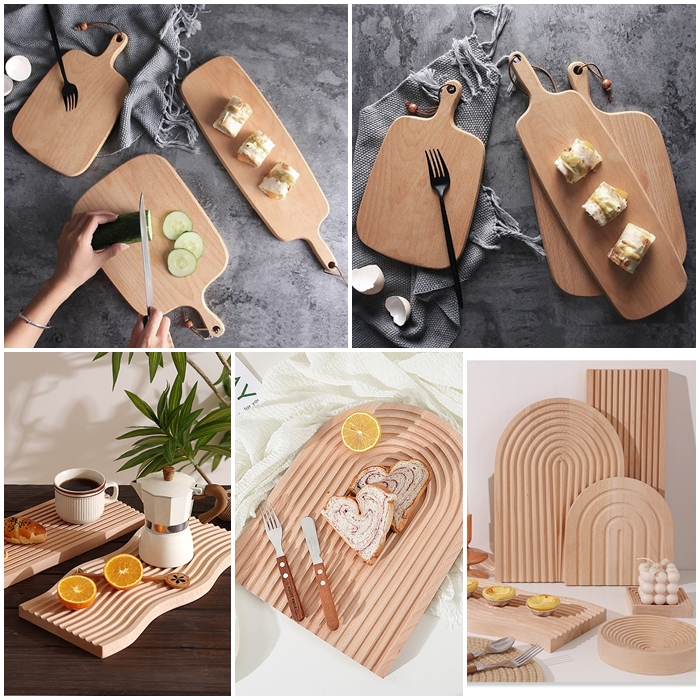 (100% TỰ NHÊN) Tấm gỗ lượn sóng_Thớt gỗ, Thớt tre Đựng bánh trái, đồ ăn, trưng bày cửa hàng