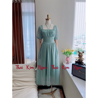 Đầm cổ vuông maxi tằm ánh kim