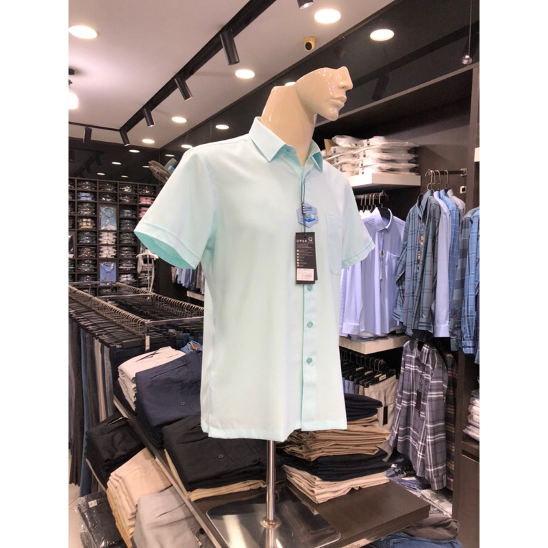 Áo sơ mi owen ngắn tay màu xanh mint body fit vạt ngang vải nano AB230077NT