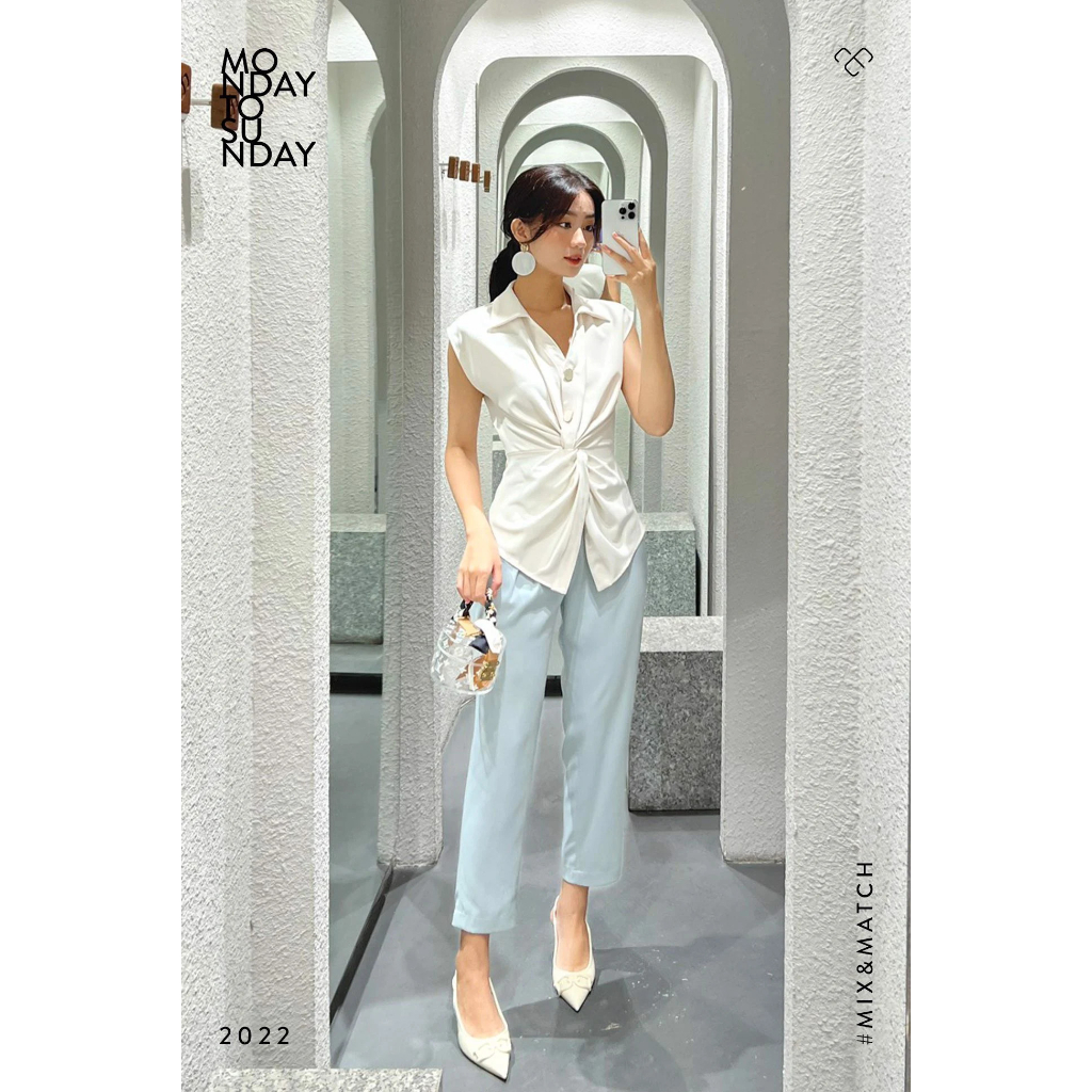 Áo sơmi tay liền xoắn eo - Everluxe