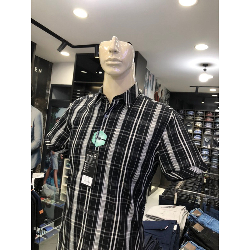 Áo sơ mi owen ngắn tay màu kẻ caro đen trắng body fit vải bạc hà BA220223NT