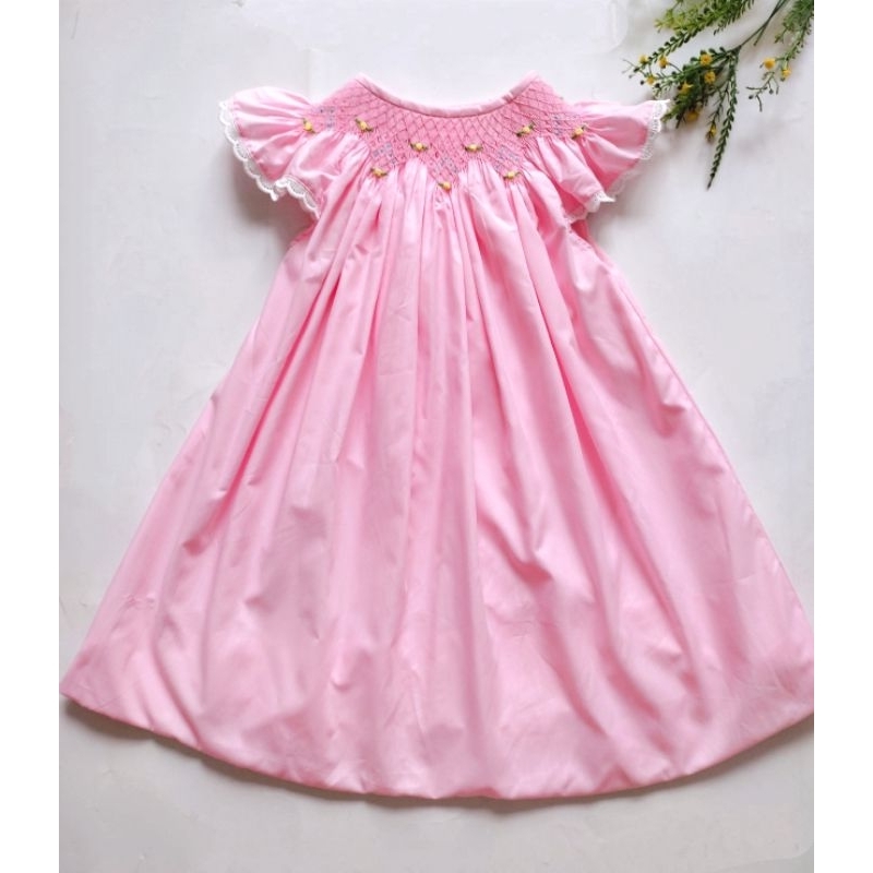 Đầm smock hồng pinky tay cánh tiên cho bé gái 1 tuổi - 10 tuổi