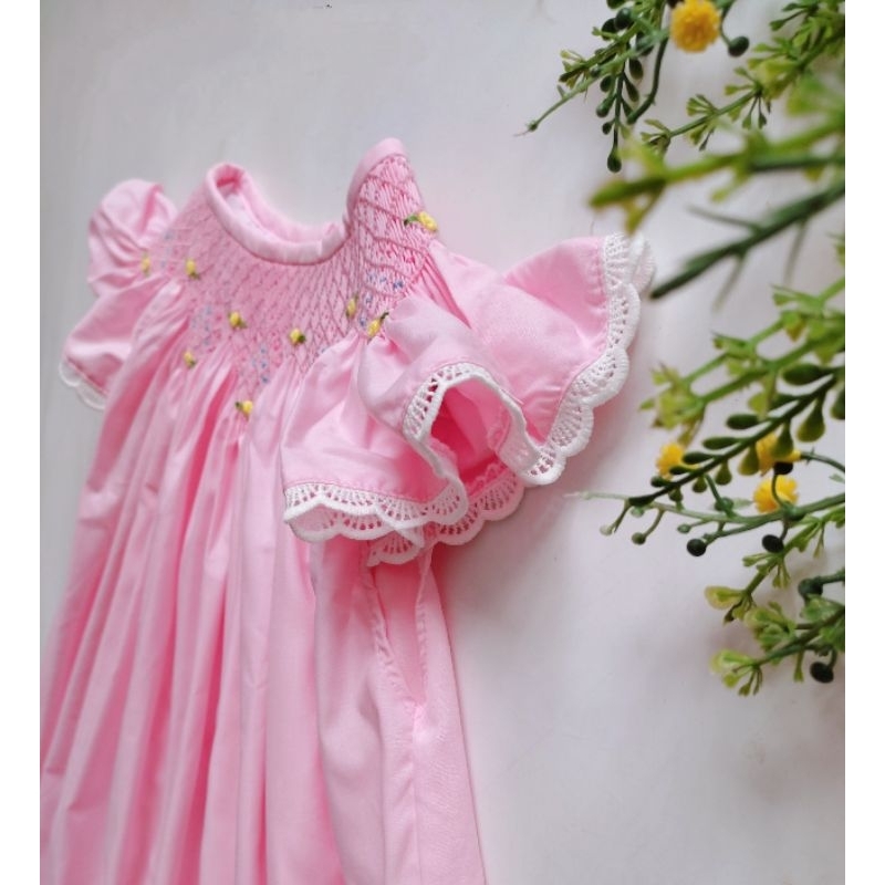 Đầm smock hồng pinky tay cánh tiên cho bé gái 1 tuổi - 10 tuổi