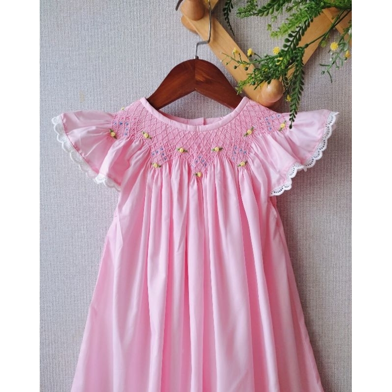 Đầm smock hồng pinky tay cánh tiên cho bé gái 1 tuổi - 10 tuổi