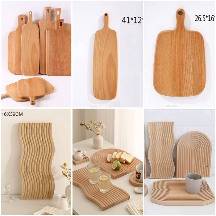 (LƯỢN SÓNG ĐẸP) Thớt/ Khay Đựng Bánh Bằng Gỗ Sồi, Thớt Tre Tay Cầm Decor Chụp Food, Trưng Bày Bánh