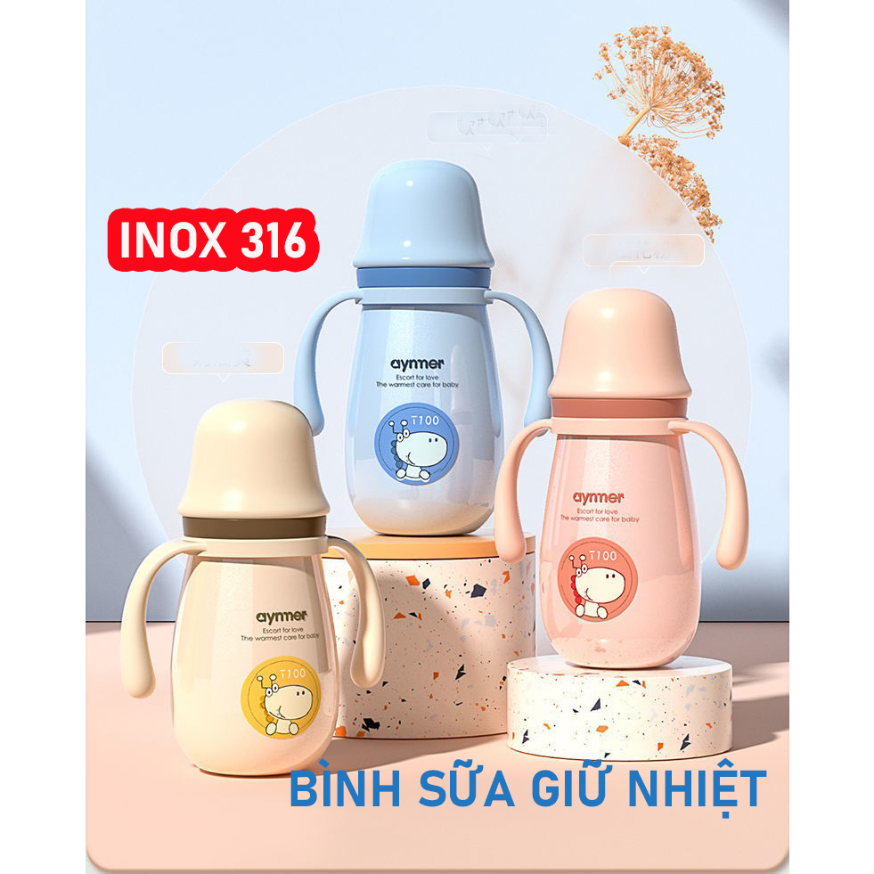 BÌNH SỮA GIỮ NHIỆT AYMER BÚ MỌI TƯ THẾ- CHỐNG BỂ VỠ - BÌNH NƯỚC GIỮ NHIỆT 240ml, 300ml