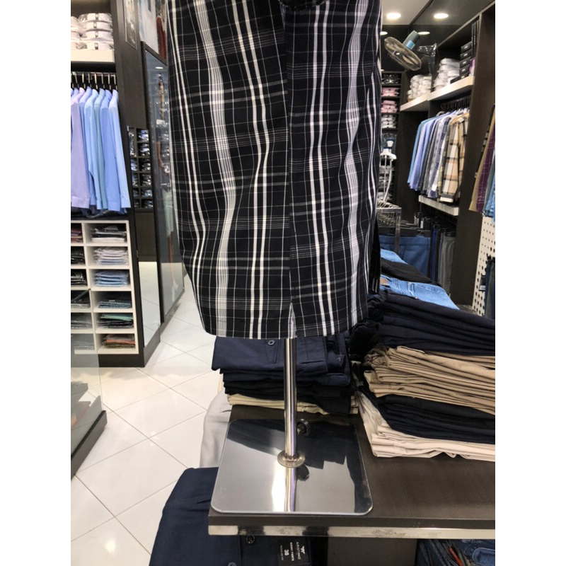 Áo sơ mi owen ngắn tay màu kẻ caro đen trắng body fit vải bạc hà BA220223NT