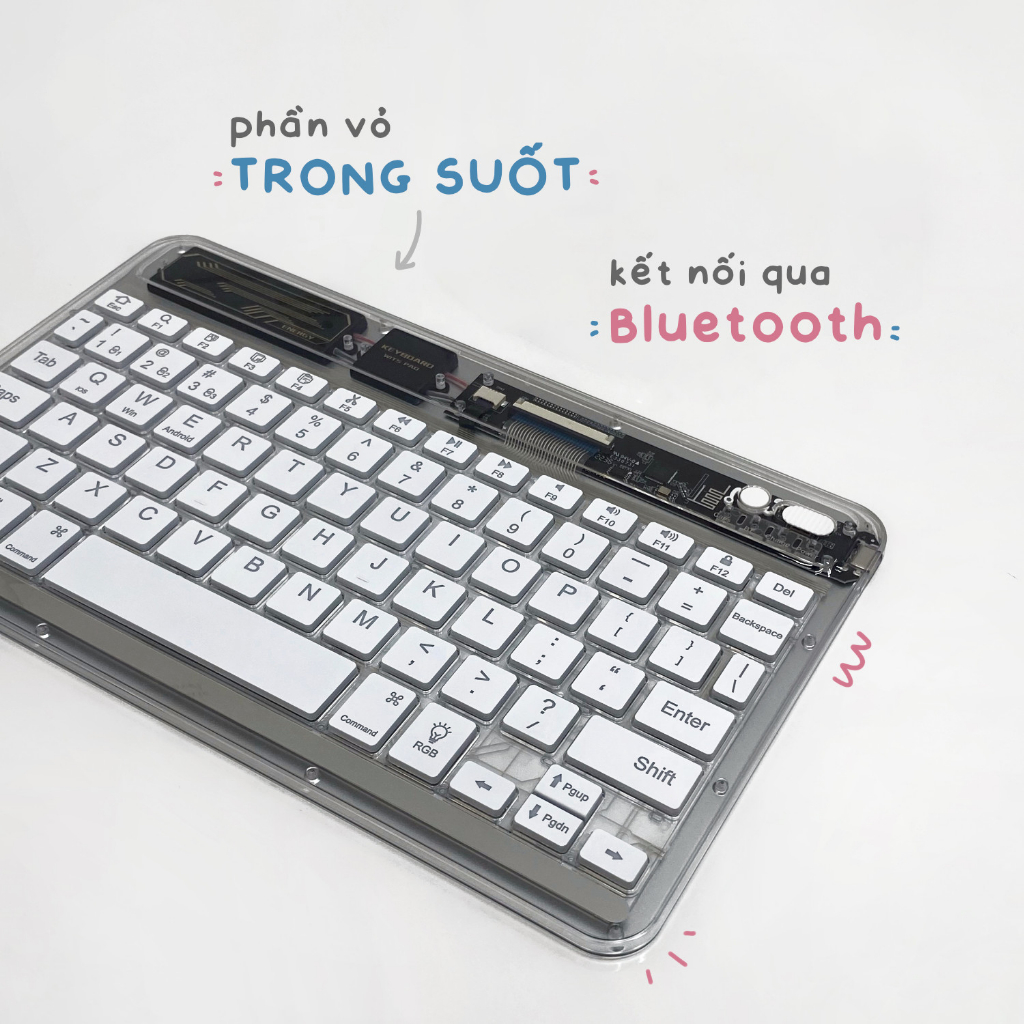 Bàn Phím Trong Suốt Bluetooth Magic Crystal Keyboard - Độc đáo, Pin trâu, Đèn LED 7 Màu