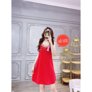 Đầm ngủ thun lạnh 2 dây phối ren