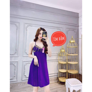 Đầm ngủ thun lạnh 2 dây phối ren