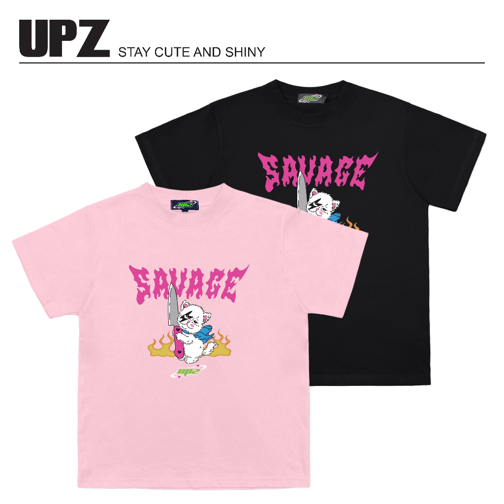 UPZ Áo Thun Baby Tee Tay Ngắn In Hoạ Tiết Mèo Savage (2 Màu)