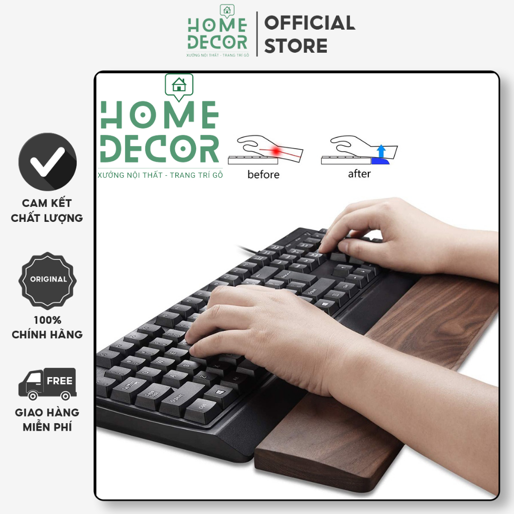 Kê tay bàn phím, Kê lót tay bàn phím gỗ tự nhiên cao cấp cho bàn phím cơ HOMEDECOR, Kích thước 60% 30cm
