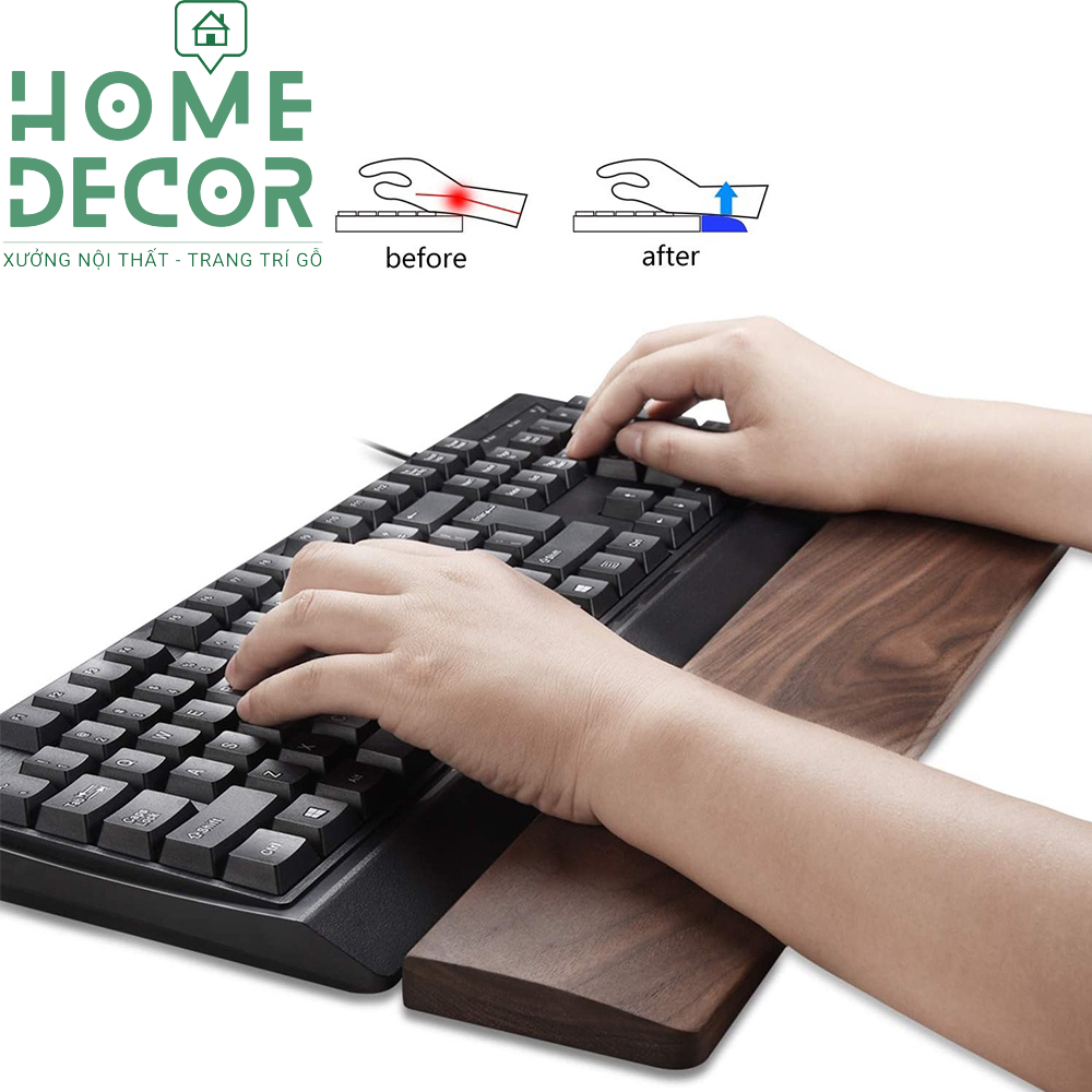 Kê tay bàn phím, Kê lót tay bàn phím gỗ tự nhiên cao cấp cho bàn phím cơ HOMEDECOR, Kích thước Full size 44cm