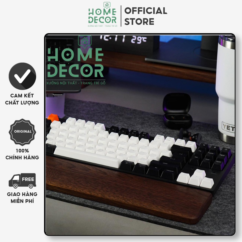Kê tay bàn phím, Kê lót tay bàn phím gỗ tự nhiên cao cấp cho bàn phím cơ HOMEDECOR, Kích thước 75% 33cm