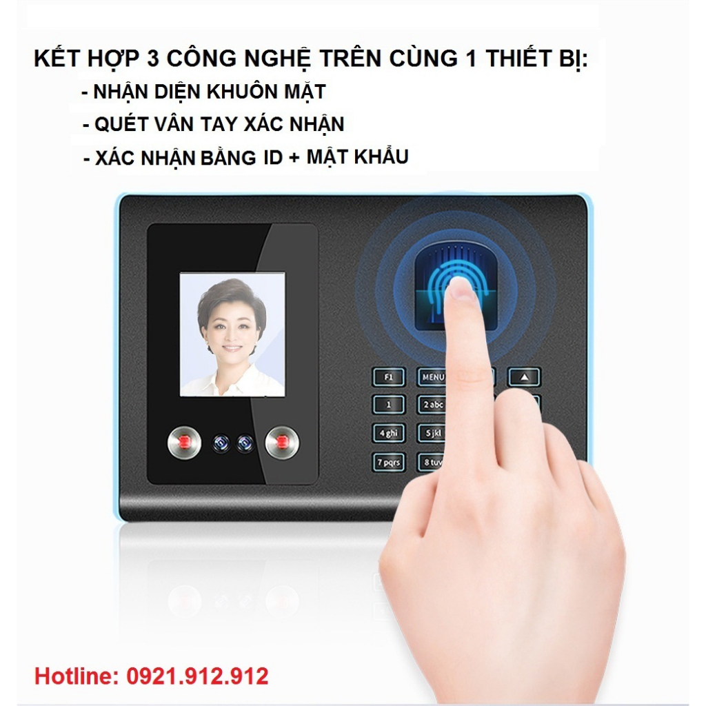 Máy Chấm Công Hỗ Trợ Cả Nhận Diện Khuôn Mặt và Vân Tay AF01 Tặng kèm USB 8GB)